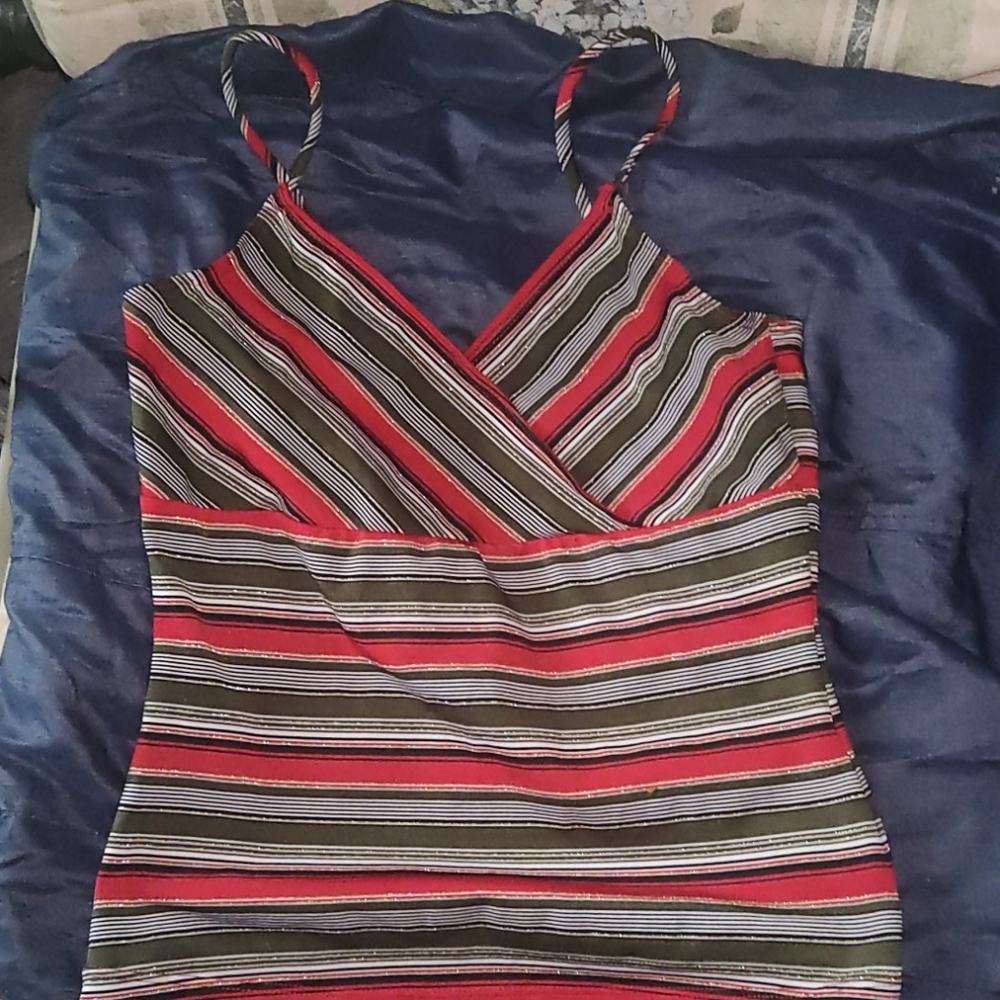 Green and red with gold glitter tank top